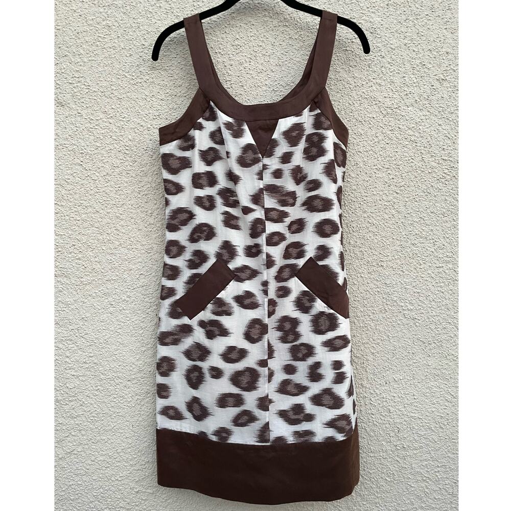 DVF Leopard Print Cookie Sleeveless Dress 4 Brown Cream